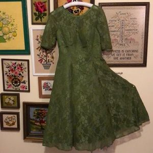 Vintage Mad Man Green Lace Dress